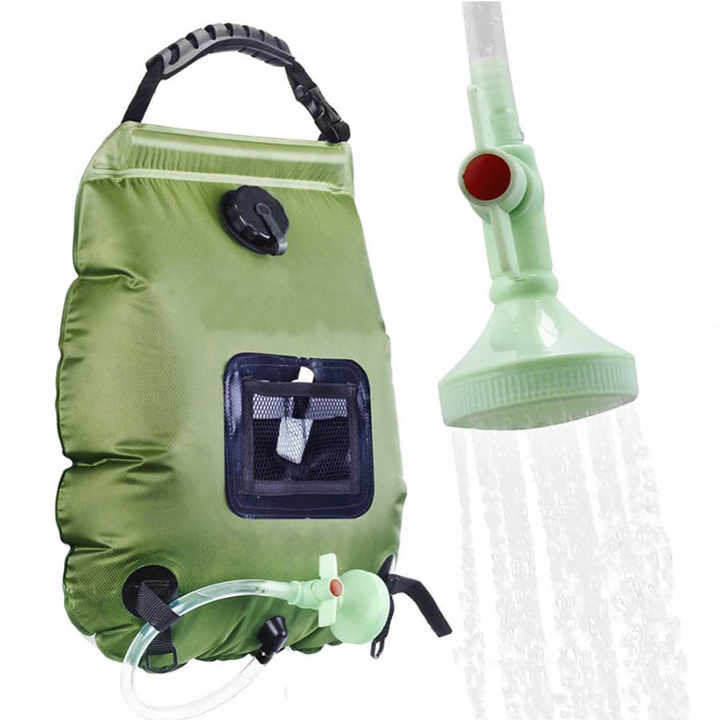 Portable Solar Camping Shower Bag | Green | Foldable 20L Outdoor Water Storage | Temperature Display | Hiking & Travel Essential