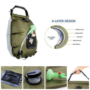 Portable Solar Camping Shower Bag | Green | Foldable 20L Outdoor Water Storage | Temperature Display | Hiking & Travel Essential