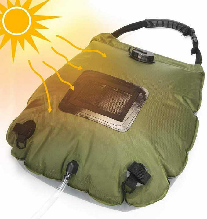 Portable Solar Camping Shower Bag | Green | Foldable 20L Outdoor Water Storage | Temperature Display | Hiking & Travel Essential