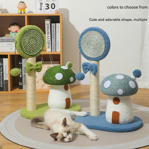 Blue Durable Mushroom Cat Scratching Post | Anti-Slip | No Debris | Sofa Protection | Small Cats