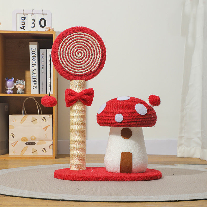 Red Durable Mushroom Cat Scratching Post | Anti-Slip | No Debris | Sofa Protection | Small Cats