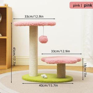 Pink Cat Climbing Frame | Compact Design | Dual-Level Sisal Posts | Jumping & Scratching Fun