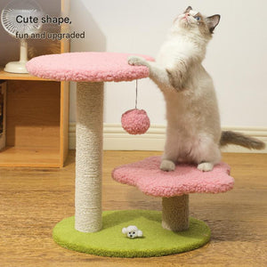 Pink Cat Climbing Frame | Compact Design | Dual-Level Sisal Posts | Jumping & Scratching Fun