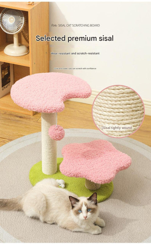 Pink Cat Climbing Frame | Compact Design | Dual-Level Sisal Posts | Jumping & Scratching Fun