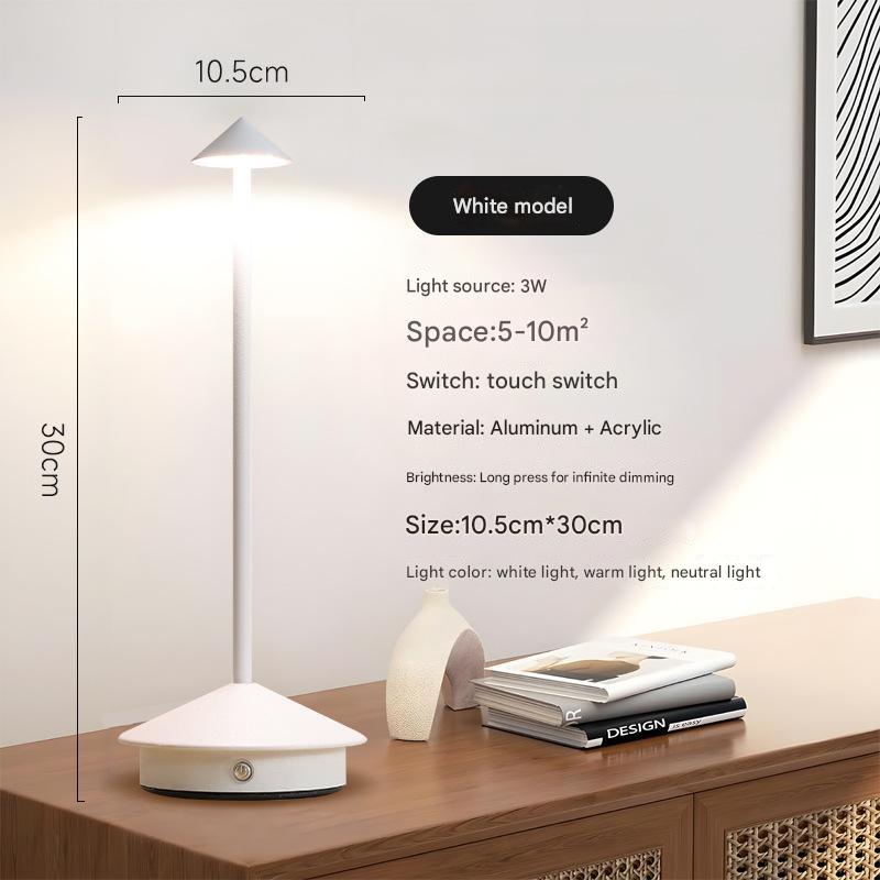 White Modern Minimalist Aluminum LED Mushroom Night Light | Creative Bedside Atmosphere Lamp for Dining Room & Bedroom
