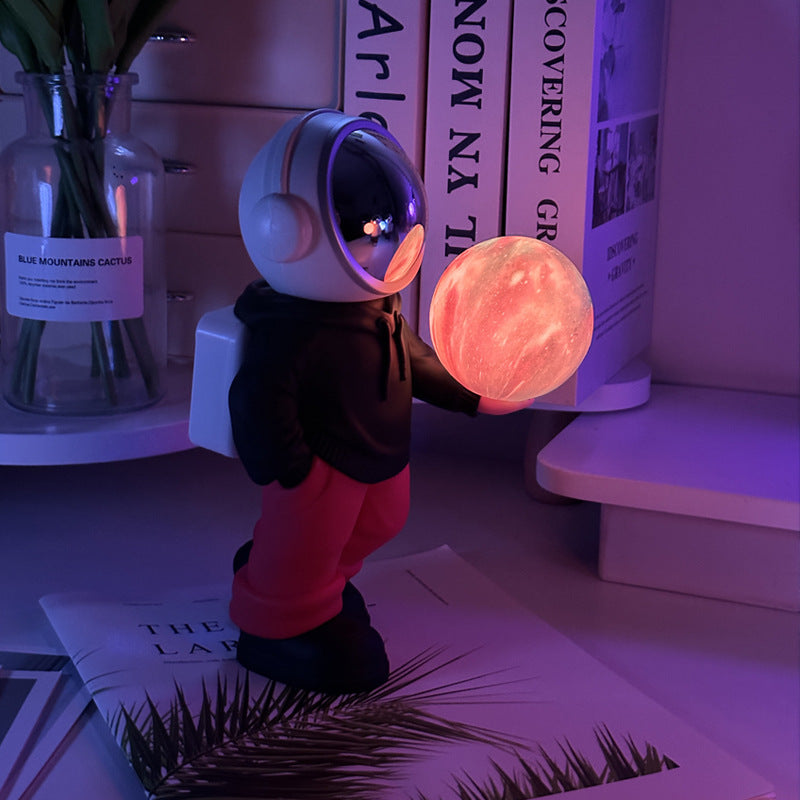 Creative Astronaut Bluetooth Speaker | Black Top + Red Pants | Holding the Dreamy Starry Sky | 3D Starry Sky Lighting | Portable Wireless Moon Lamp | Unique Gift Idea