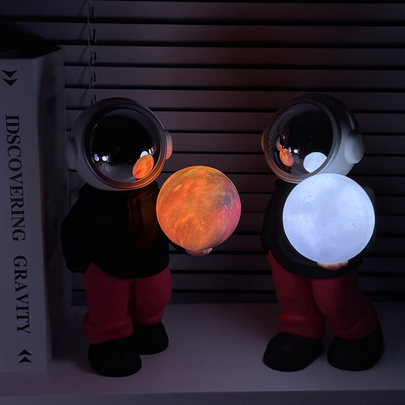 Creative Astronaut Bluetooth Speaker | Grey Top + Navy Blue Pants | Holding the Romantic Moon | 3D Starry Sky Lighting | Portable Wireless Moon Lamp | Space Enthusiast Gift