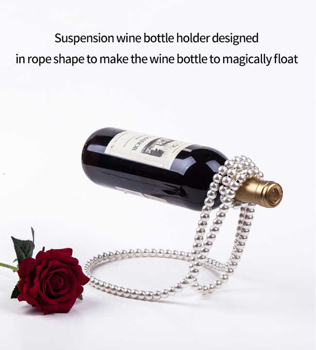 Modern Floating Pearl Wine Bottle Holder | Gold | Elegant Home Décor | Dining, Bar & Living Room Accessory