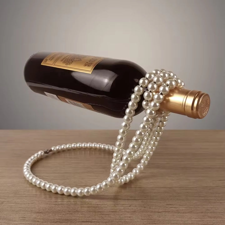 Modern Floating Pearl Wine Bottle Holder | Gold | Elegant Home Décor | Dining, Bar & Living Room Accessory