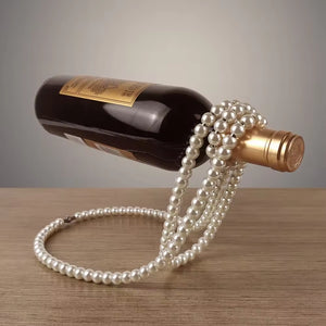 Modern Floating Pearl Wine Bottle Holder | Gold | Elegant Home Décor | Dining, Bar & Living Room Accessory