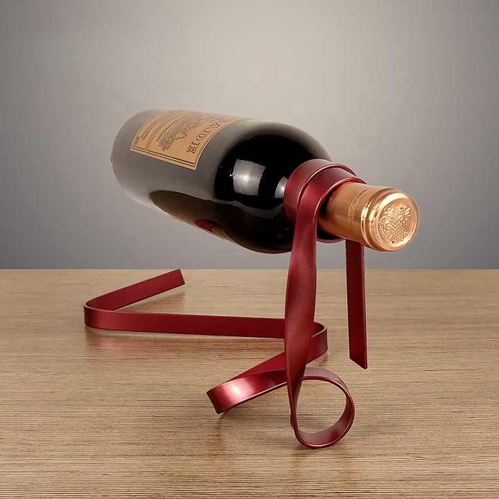 Modern Ribbon Wine Bottle Holder | Red | Creative Floating Wine Rack | Home & Bar Décor
