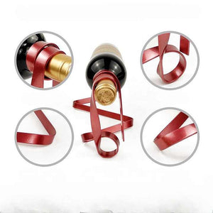 Modern Ribbon Wine Bottle Holder | Red | Creative Floating Wine Rack | Home & Bar Décor