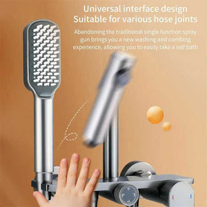 White Handheld Shower Head with Silicone Brush & Massage Function | High-Pressure Water Spray