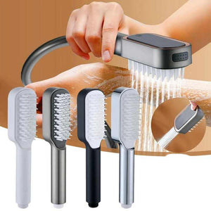 White Handheld Shower Head with Silicone Brush & Massage Function | High-Pressure Water Spray
