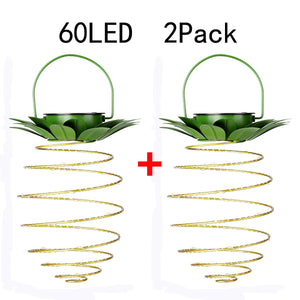 2 Pcs 60 LED Solar Pineapple Lantern | Outdoor LED Decorative Hanging Light | Waterproof Iron Art | Solar-Powered Garden String Light