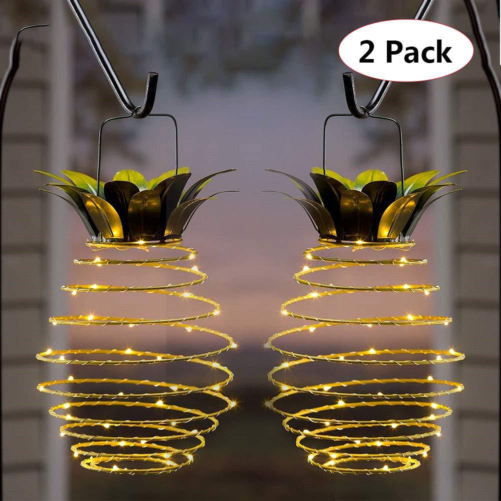 2 Pcs 60 LED Solar Pineapple Lantern | Outdoor LED Decorative Hanging Light | Waterproof Iron Art | Solar-Powered Garden String Light