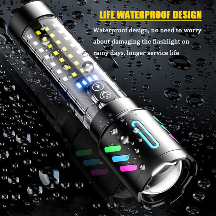 LED Rechargeable Laser Flashlight | Multifunctional Type-C Strong Light Torch | Adjustable Zoom