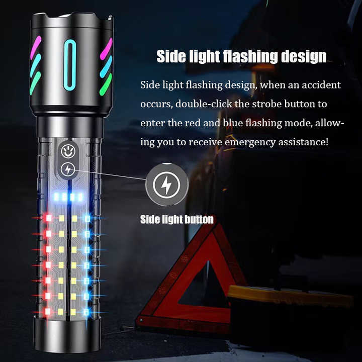 LED Rechargeable Laser Flashlight | Multifunctional Type-C Strong Light Torch | Adjustable Zoom
