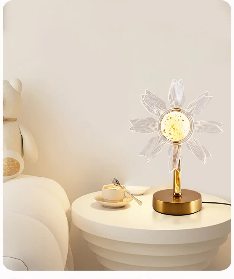 Windmill Shape Luxury Acrylic Table Lamp | Modern USB Powered Night Light | Decorative Atmosphere Lamp for Bedroom, Living Room, & Bedside | Compact Design with 3 Color Temperatures
