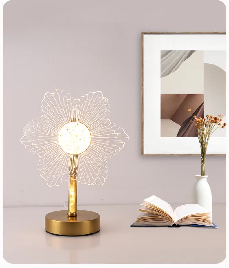 Flower Shape Luxury Acrylic Table Lamp | Modern USB Powered Night Light | Decorative Atmosphere Lamp for Bedroom, Living Room, & Bedside | Compact Design with 3 Color Temperatures