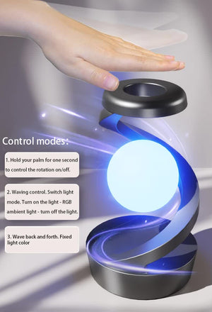 Black 360° Rotating Floating Night Light | Wireless Charging Table Lamp | 7-Color RGB | USB Rechargeable