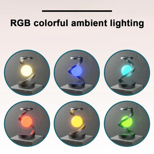 Black 360° Rotating Floating Night Light | Wireless Charging Table Lamp | 7-Color RGB | USB Rechargeable