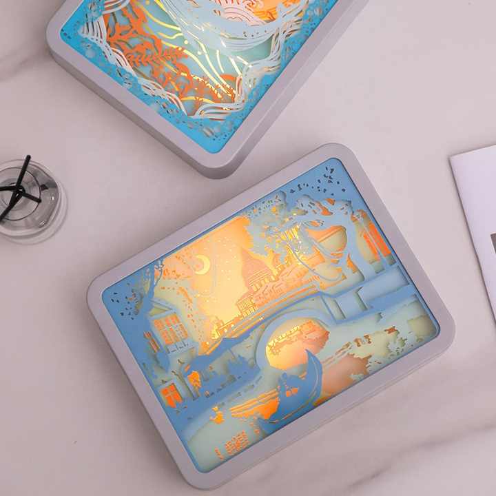 Moonlight Lovers 3D Paper Carving Night Light | USB/Battery Powered | Creative Bedside Atmosphere Lamp