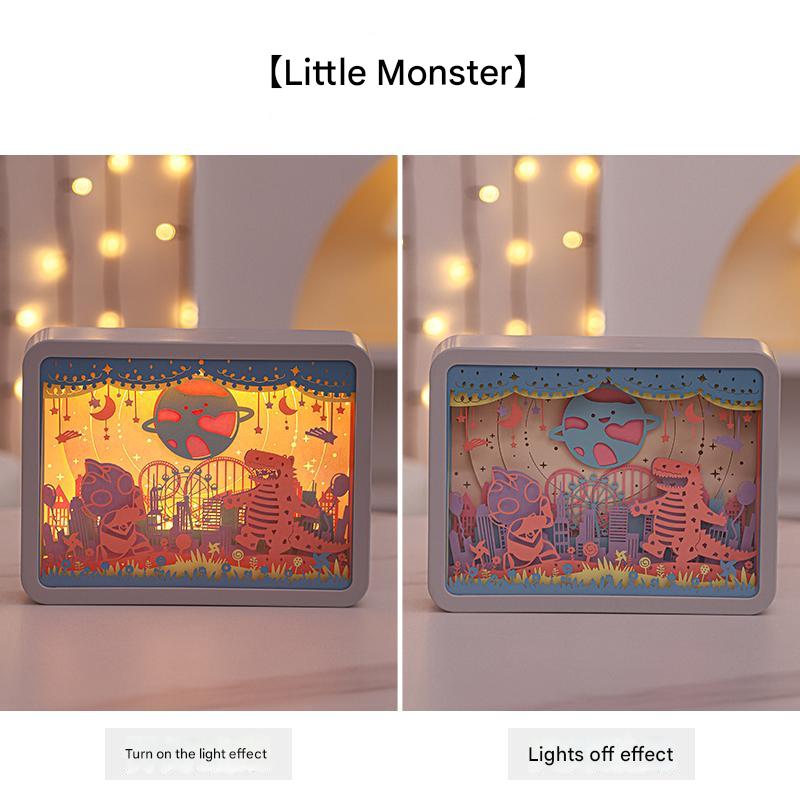 Little Monsters 3D Paper Carving Night Light | USB/Battery Powered | Creative Bedside Atmosphere Lamp