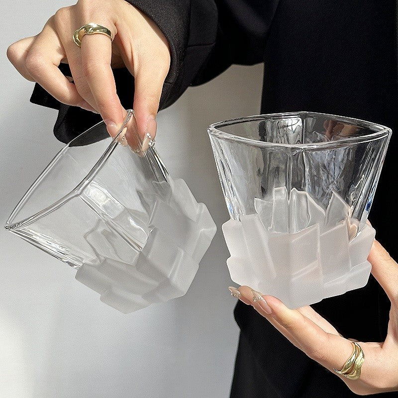 4-Piece Frosted Ice Cube Glass Set | Creative Whiskey Glass | 300ml Premium Textured Tumblers for Home Bars