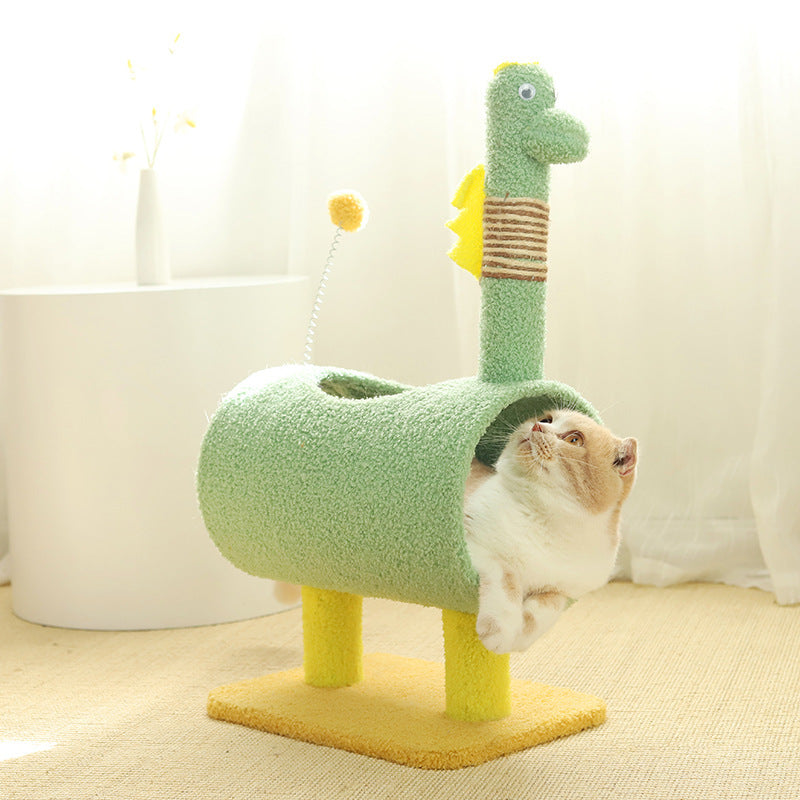 Cat Tree | Dinosaur Theme | Green | Tunnel | Multi-Functional Scratching Post & Playhouse