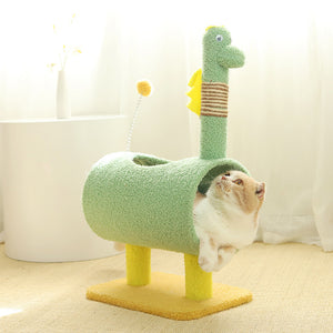 Cat Tree | Dinosaur Theme | Green | Tunnel | Multi-Functional Scratching Post & Playhouse