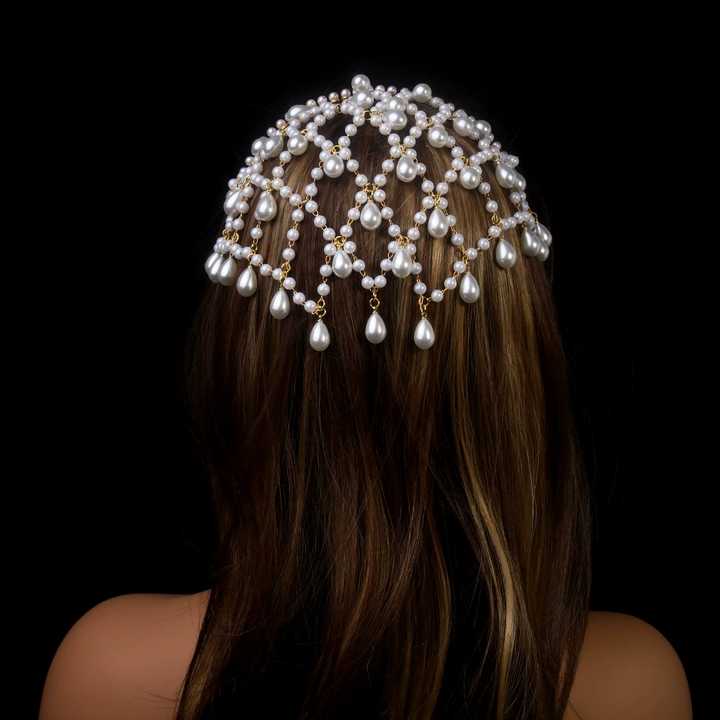 Boho Pearl Headband | Gold Net | Vintage Mesh Hair Accessory | Faux Pearl Bridal Hairpiece