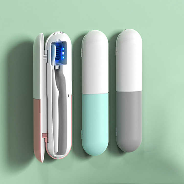 1 Piece Grey Portable UV-C Toothbrush Sterilizer | Rechargeable Travel Case with UV-C Disinfection | Compact & Lightweight Design