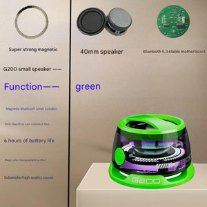 Portable Mini Bluetooth Speaker | Green | Magnetic Base | High-Quality Bass | Surround Sound | Colorful Ambient Lighting | USB Rechargeable | 6-Hour Battery