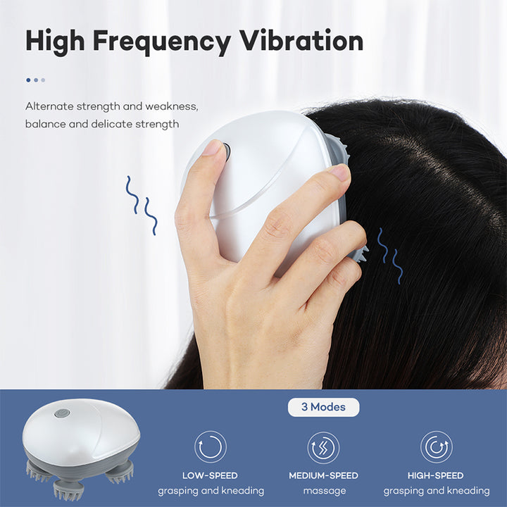Silver Mini Electric Head Massager | Portable 3D Massage Device | Waterproof | Multifunctional Relaxation & Pet Care | Rechargeable | 6 Techniques & 3 Modes