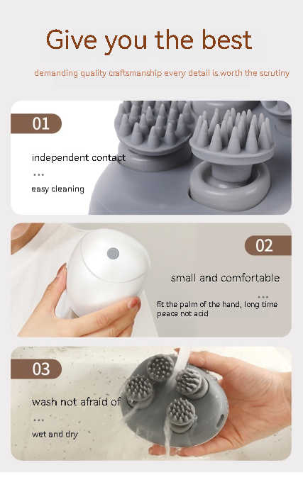 Silver Mini Electric Head Massager | Portable 3D Massage Device | Waterproof | Multifunctional Relaxation & Pet Care | Rechargeable | 6 Techniques & 3 Modes