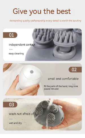 Silver Mini Electric Head Massager | Portable 3D Massage Device | Waterproof | Multifunctional Relaxation & Pet Care | Rechargeable | 6 Techniques & 3 Modes