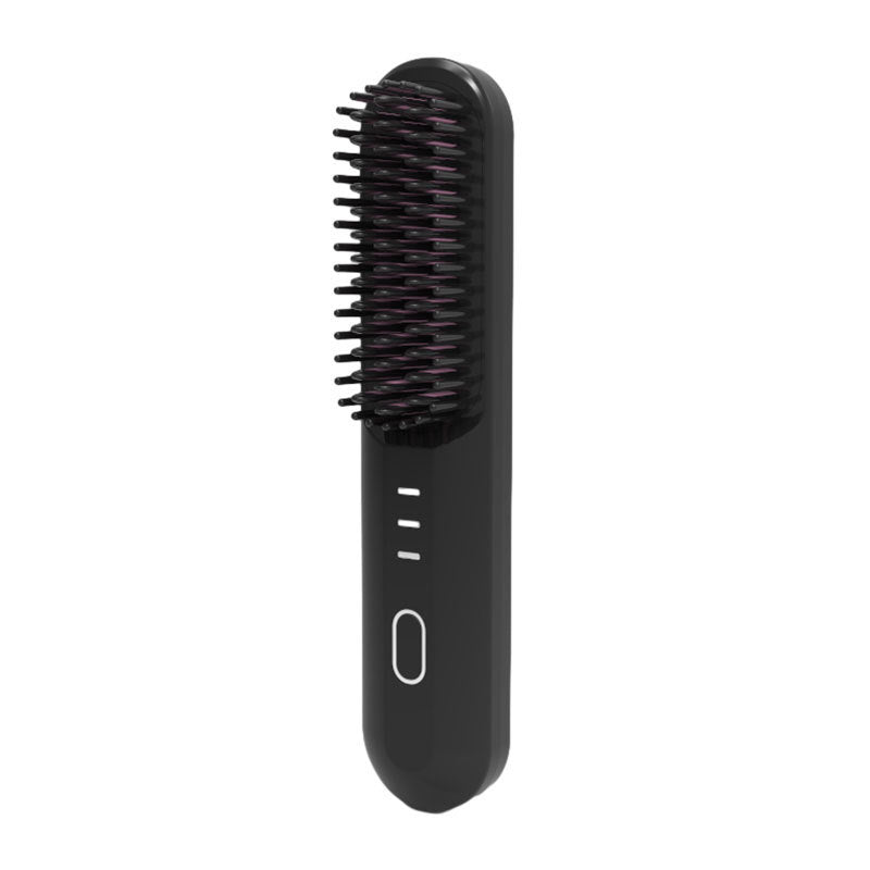 Black Wireless Hair Straightening Brush | Portable 2-in-1 Styling Tool | USB Charging | Ceramic Heat Technology