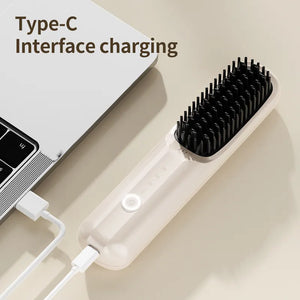 Black Wireless Hair Straightening Brush | Portable 2-in-1 Styling Tool | USB Charging | Ceramic Heat Technology