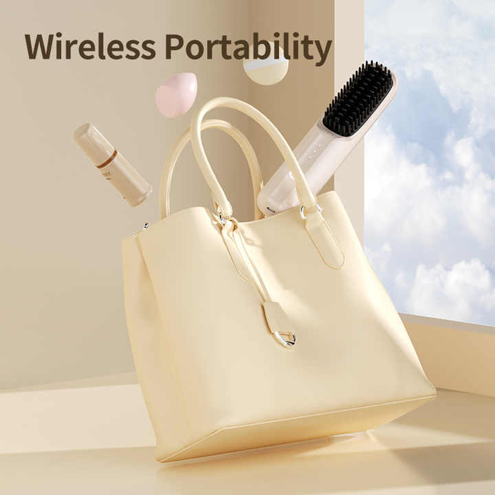 Black Wireless Hair Straightening Brush | Portable 2-in-1 Styling Tool | USB Charging | Ceramic Heat Technology