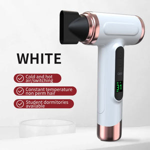 White Wireless Hair Dryer | Cold & Hot Air | Portable Rechargeable Ionic Dryer | Fast-Drying | Lightweight for Home & Travel