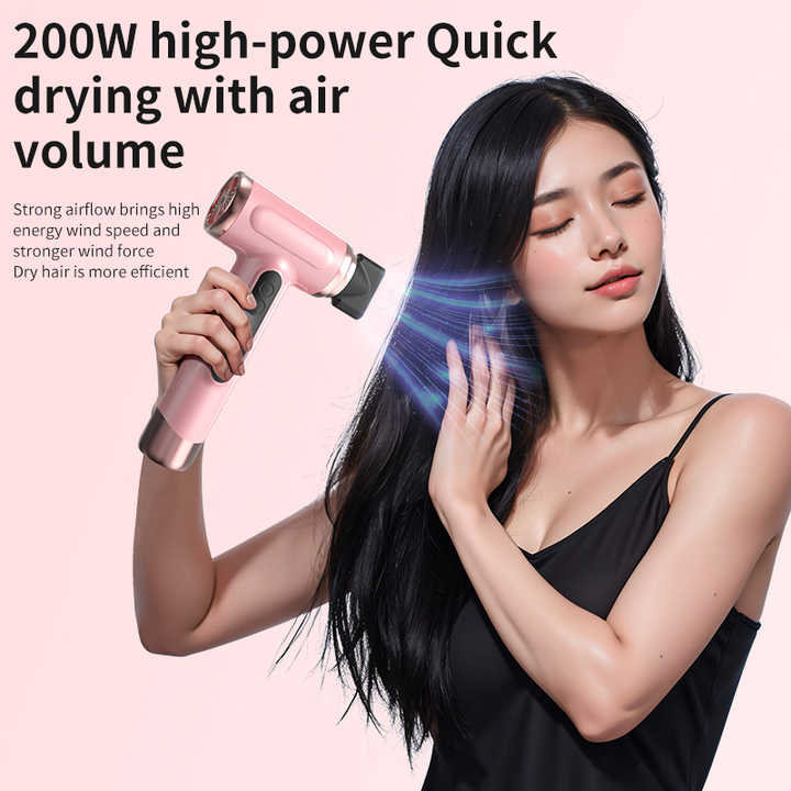 White Wireless Hair Dryer | Cold & Hot Air | Portable Rechargeable Ionic Dryer | Fast-Drying | Lightweight for Home & Travel