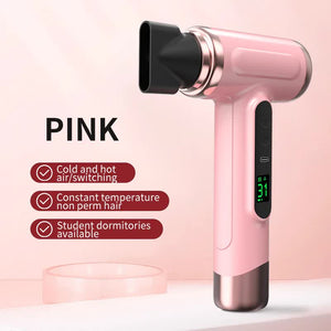 Pink Wireless Hair Dryer | Cold & Hot Air | Portable Rechargeable Ionic Dryer | Fast-Drying | Lightweight for Home & Travel