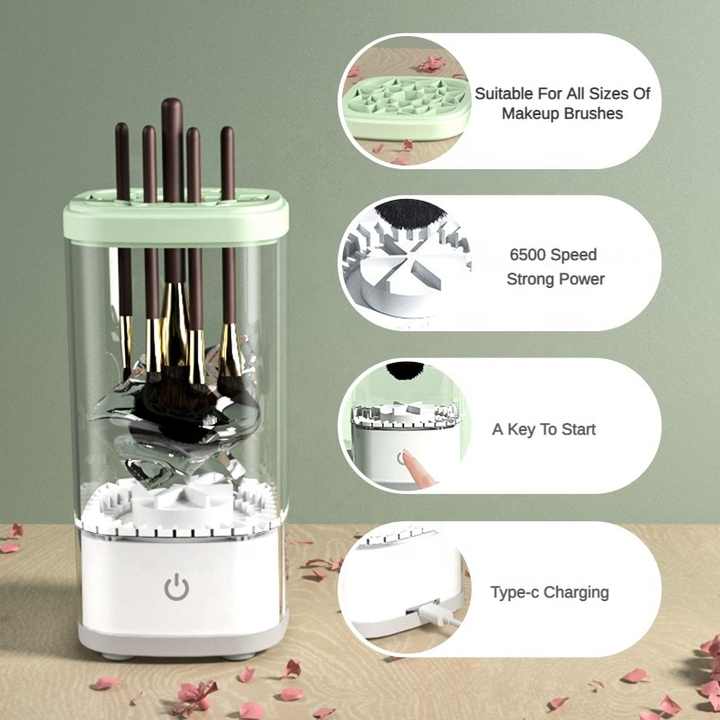 White Electric Makeup Brush Cleaner and Dryer | USB Automatic Cleaning Device | UV Sterilization | Fast Drying