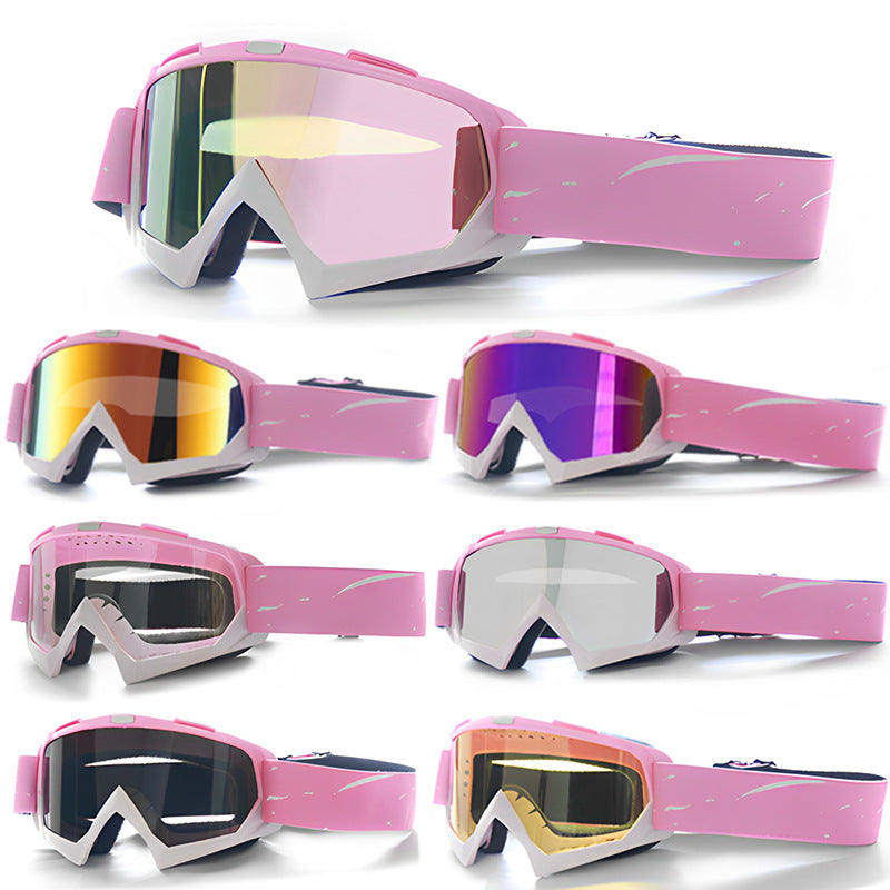 Progressive Pink + Silver Lenses | Outdoor Protective Motorcycle Goggles | Windproof | Dustproof | Skiing | Cycling Eyewear | Lightweight Anti-Fog Design | Men and Women