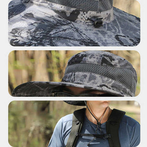 Black Solar-Powered Cooling Wide Brim Hat | USB Rechargeable | Dual Fan Fisherman Cap | UPF50+ | Quick-Dry