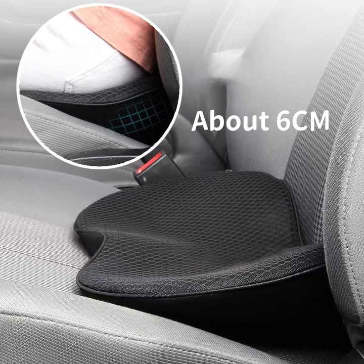 Brown Mini Car Seat Cushion | Memory Foam Support | Height-Boost | Mesh Cover | Driver Seat Pad