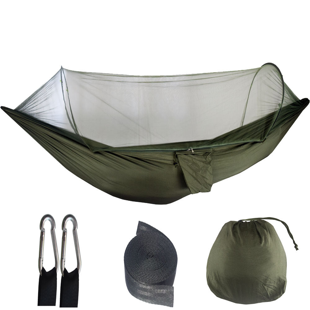 Automatic Pop-Up Mosquito Net Hammock | Dark Green | 200kg Load Capacity | Lightweight Outdoor Camping Gear | Quick Setup & Durable Design