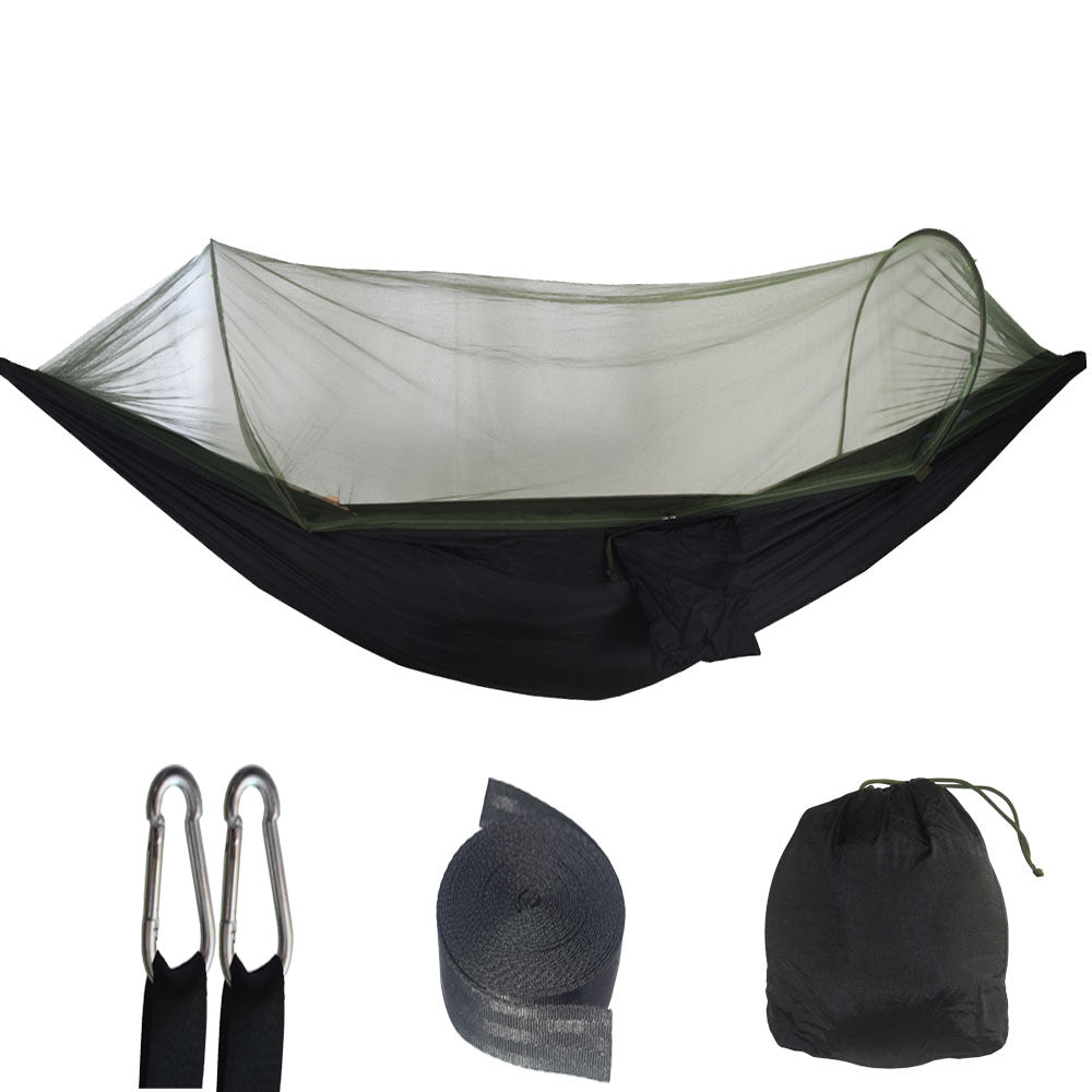 Automatic Pop-Up Mosquito Net Hammock | Black | 200kg Load Capacity | Lightweight Outdoor Camping Gear | Quick Setup & Durable Design