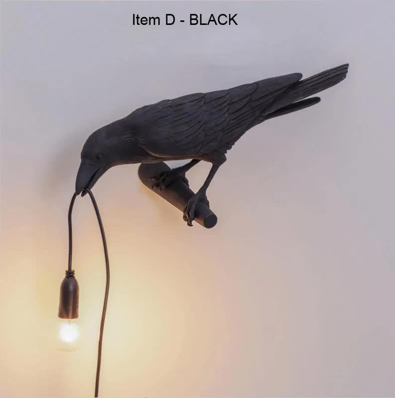 Black Bird Right Nordic Resin Wall Lamp | Creative USB Night Light | Bedroom & Living Room Décor